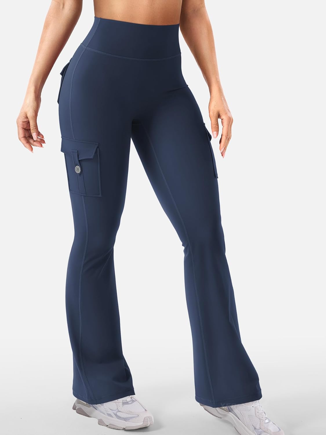 YEOREO CoreFlex Women's High-Waisted Flare Leggings - Hidden Pockets & No Front Seam, Ideal for Gym & Yoga