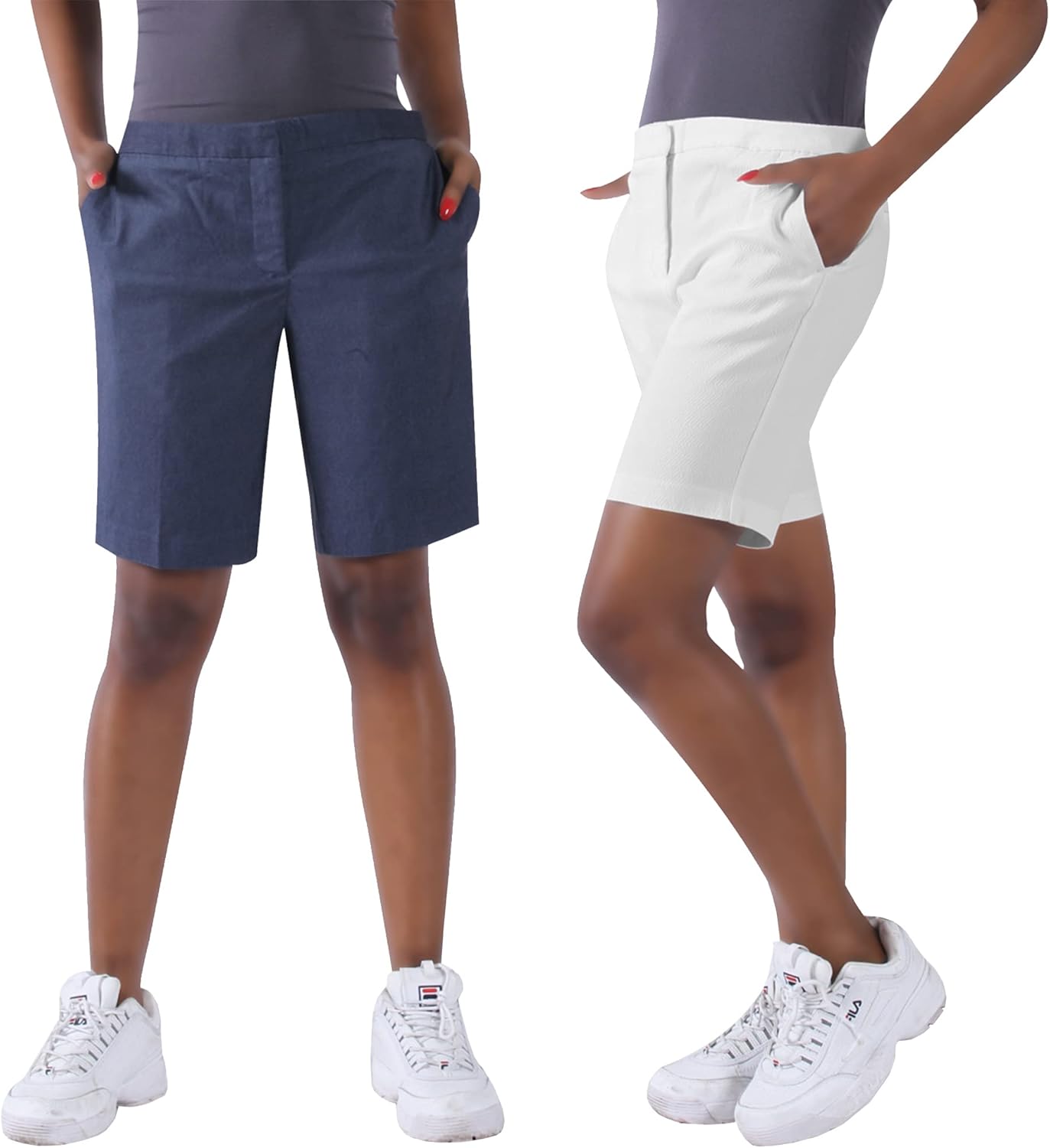 Skiennix Golf Shorts for Women - 9-Inch Dress Shorts with Pockets for Hiking & Outdoor Activities