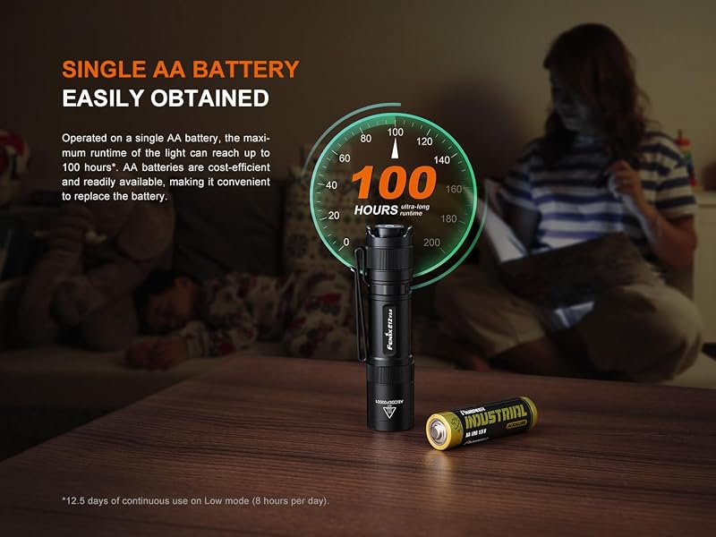Fenix E12 V3.0 EDC Torch - 200 Lumen AA Powered Penlight with Clip