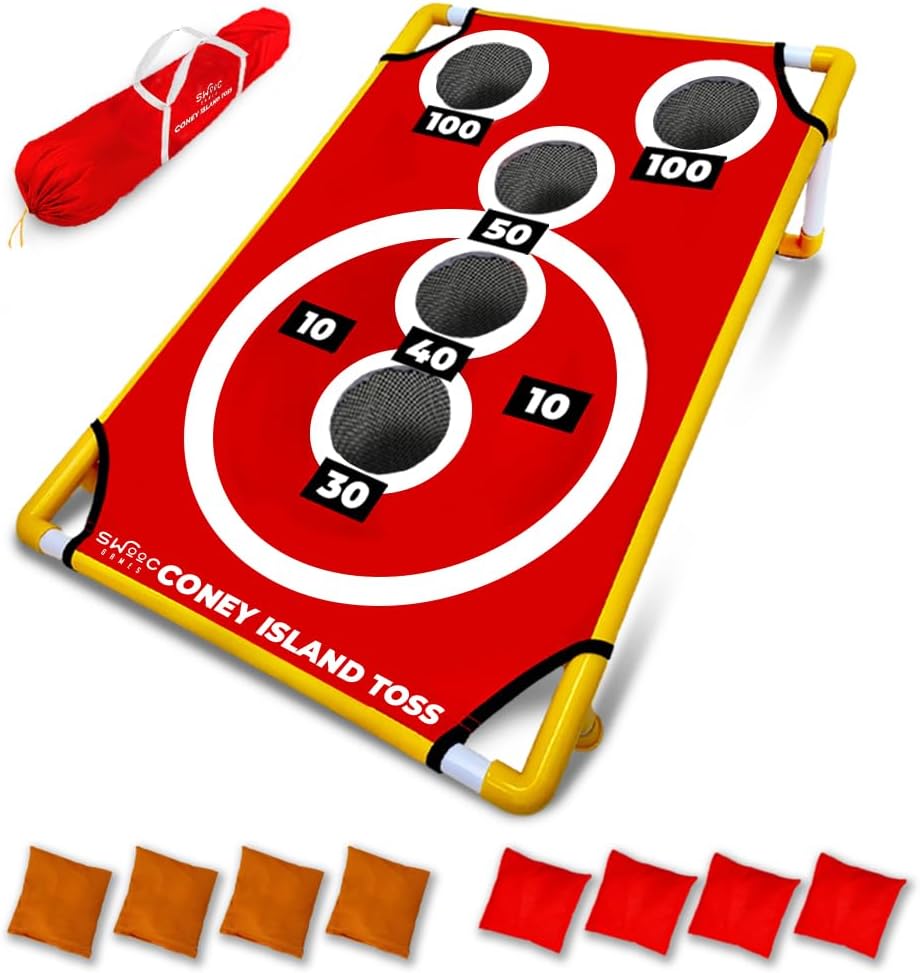 Swooc Games - Coney Island Toss™ - Arcade-Style Cornhole Board Set with Carrying Case & 15+ Games - Fun for All Ages