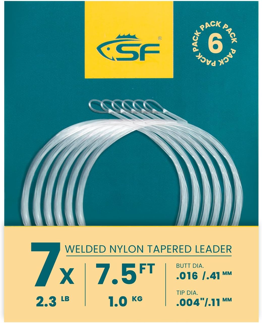 SF Pre-Tied Loop Fly Fishing Tapered Leader - Clear Nylon for Freshwater & Saltwater | 7.5FT to 15FT Options
