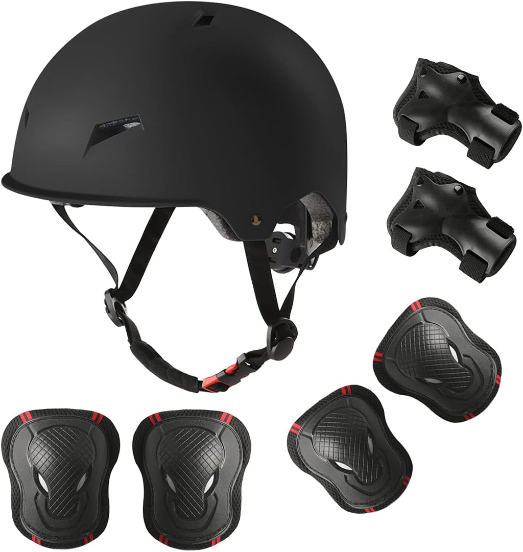 Skiennix Skateboard Helmet Set - Adjustable Protective Gear with Knee, Elbow Pads & Wrist Guards | Ideal for Teens & Adults