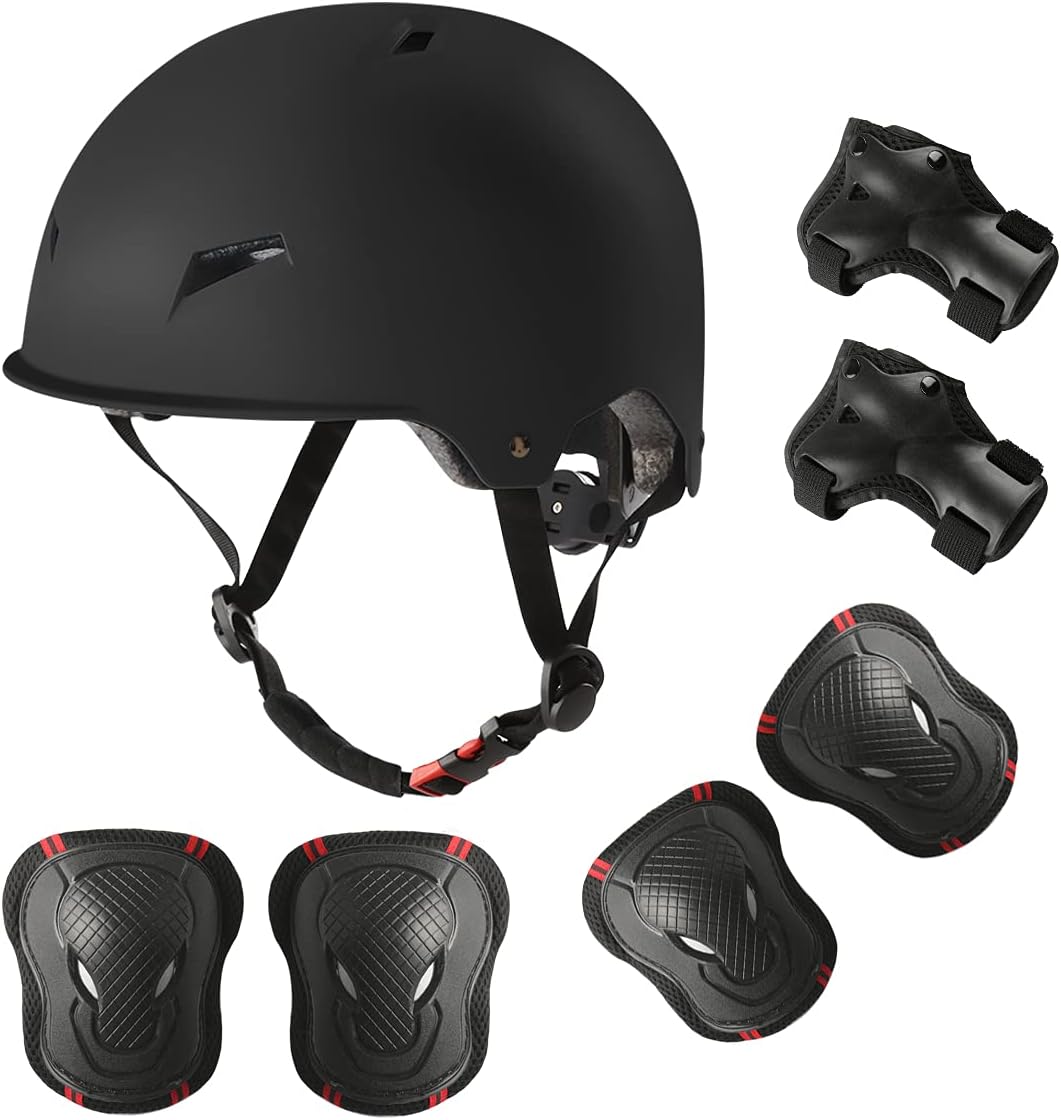 Skiennix Skateboard Helmet Set - Adjustable Protective Gear with Knee, Elbow Pads & Wrist Guards | Ideal for Teens & Adults
