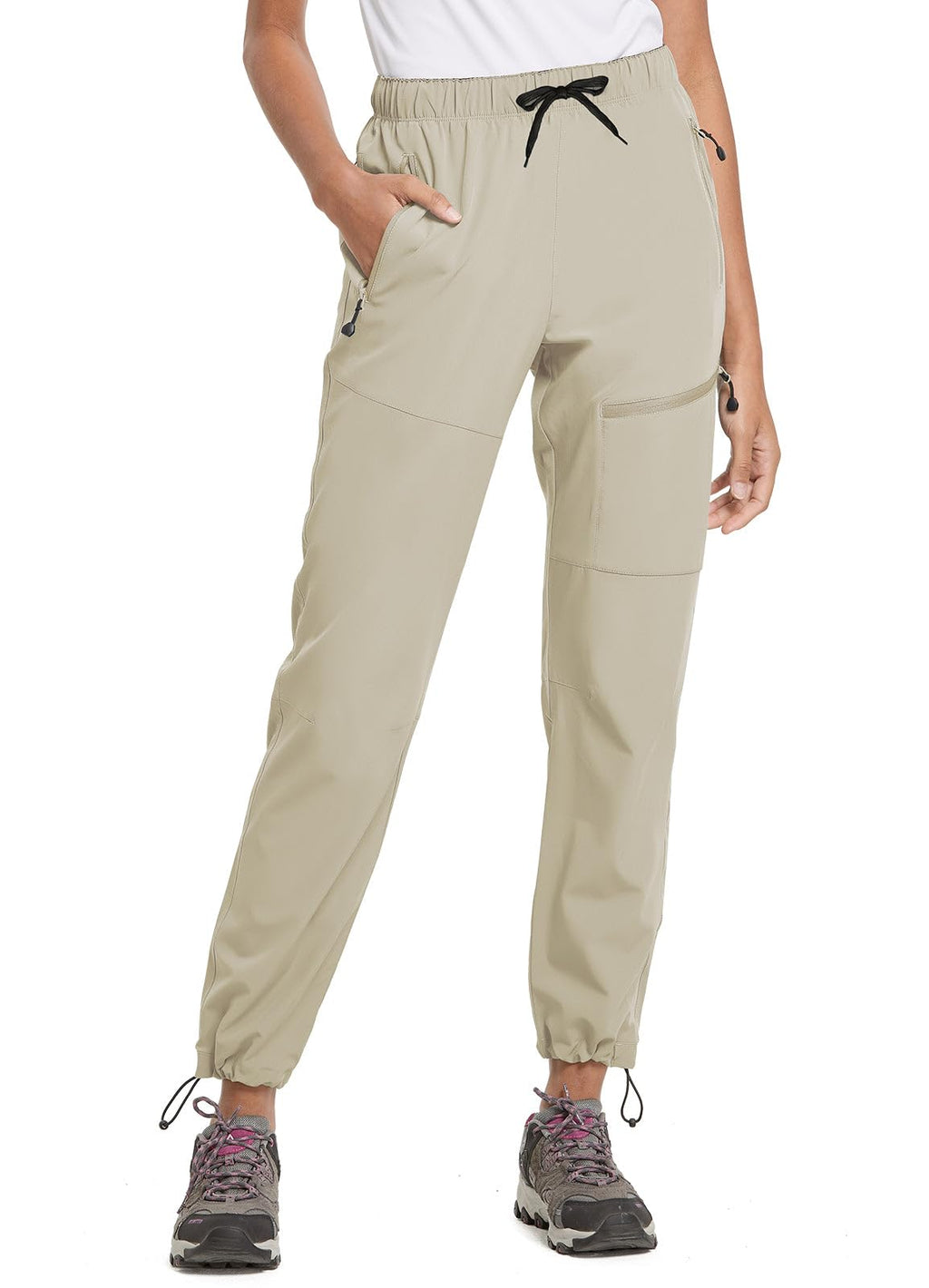 baleaf Cargo Pants for Women Petite Joggers Lightweight Quick Dry Pant Water Resistant 27'' Travel Workout Athletic Trip 27''-Suntan 3XL