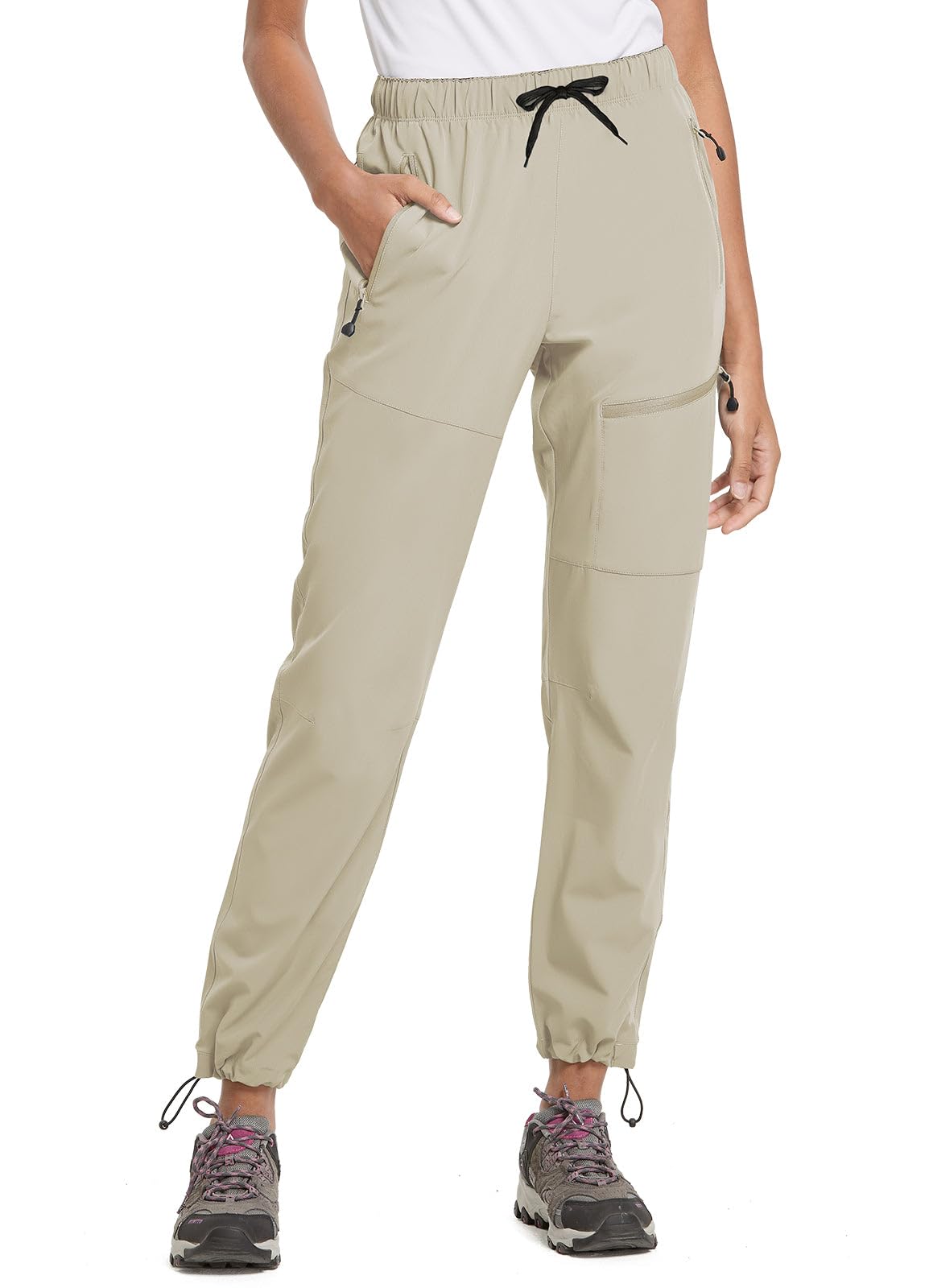 baleaf Cargo Pants for Women Petite Joggers Lightweight Quick Dry Pant Water Resistant 27'' Travel Workout Athletic Trip 27''-Suntan 3XL