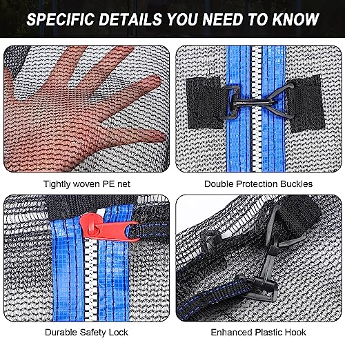 16 FT Round Trampoline Net Replacement with Double Zippers - Weather-Resistant Safety Enclosure, Fits 6 Straight Poles