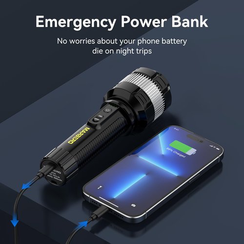 MARBERO [Winter Storm Power Outage Essential] Rechargeable Flashlight High Lumens with 4000mAh Battery Focused Beam Super Bright LED Powerful Flashlight 3 Modes Tactical Compact Portable Flashlight