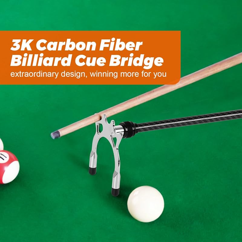 Carbon Fiber Pool Bridge Stick with Removable Metal Heads - Retractable 17in-55.5in