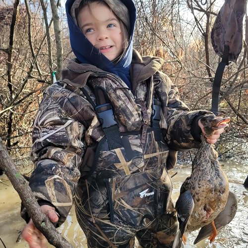 Kids Hunting Waders with Rubber Boots - Lightweight Youth Fishing Gear, 14/15 Next Camo Evo Variation