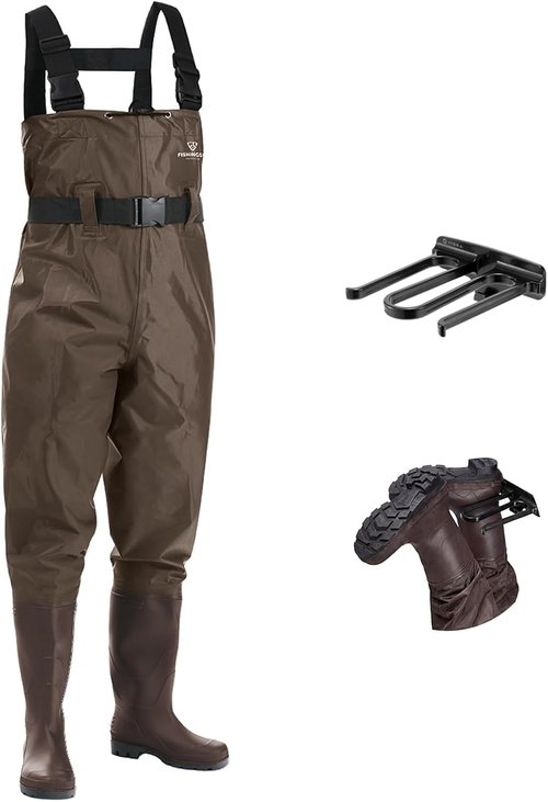 FISHINGSIR Fishing Waders - Waterproof 2-Ply Nylon/PVC Chest Waders for Men & Women with Boots