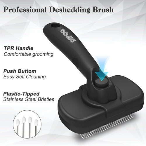 Dipoo Self-Cleaning Shedding Brush - Skin-Friendly Grooming Tool for Dogs & Cats | Effective Hair Removal for All Coat Types, Black