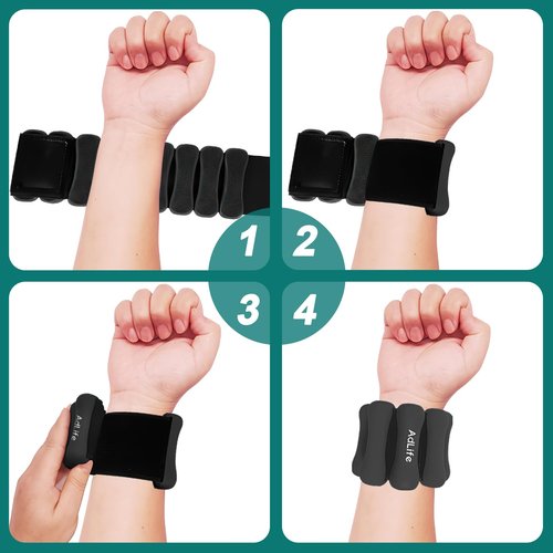 ADLIFE Adjustable Pilates Wrist Ankle Weights for Women, Silicone Arm Leg Weights Set of 2 (1lb Each), Waterproof Exercise Equipments for Yoga, Dance, Barre, Walking, Home Gym, Cardio-Black