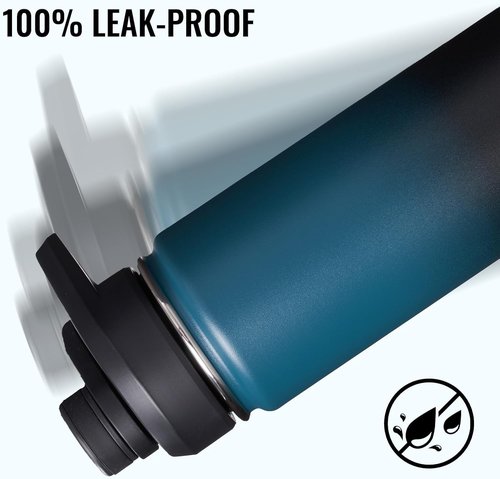 Fijinhom 24 Oz Insulated Water Bottle - Double Wall Stainless Steel, BPA Free, Blue & Black