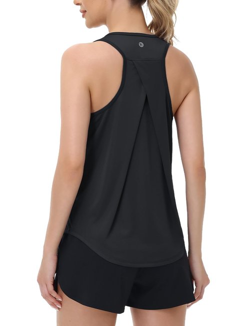 baleaf Women's Workout Tops Racerback Sleeveless Running Athletic Tank Tops Quick Dry Shirts for Sports Gym Exercise Black L
