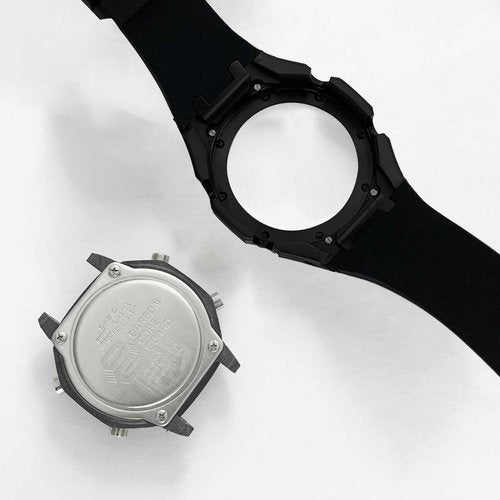 Ga2100 Watch Strap Case Mod Kit Parts,Black Smooth Metal Case Modify Custom Replace Silicone Watch Band Strap Compatible With Casio G shock Ga-2100/Ga-2110/GA-B2100 (White Silicone Band)