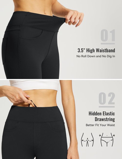 baleaf Jeggings for Women Fleece Lined Pants Thermal Warm Winter High Waisted Leggings 4 Pockets Waterproof Running Tights Black S