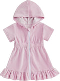 Multitrust Toddler Girls Terry Swim Cover-Up - Ruffled Hooded Bathing Suit | Zip-Up, Elastic Waist