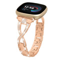 Alociaga Bling Metal Band, Compatible for Fitbit Versa 4/Sense 2/Versa 3/Sense Band, Cute Dressy X-Shaped Silver Bracelet for Women