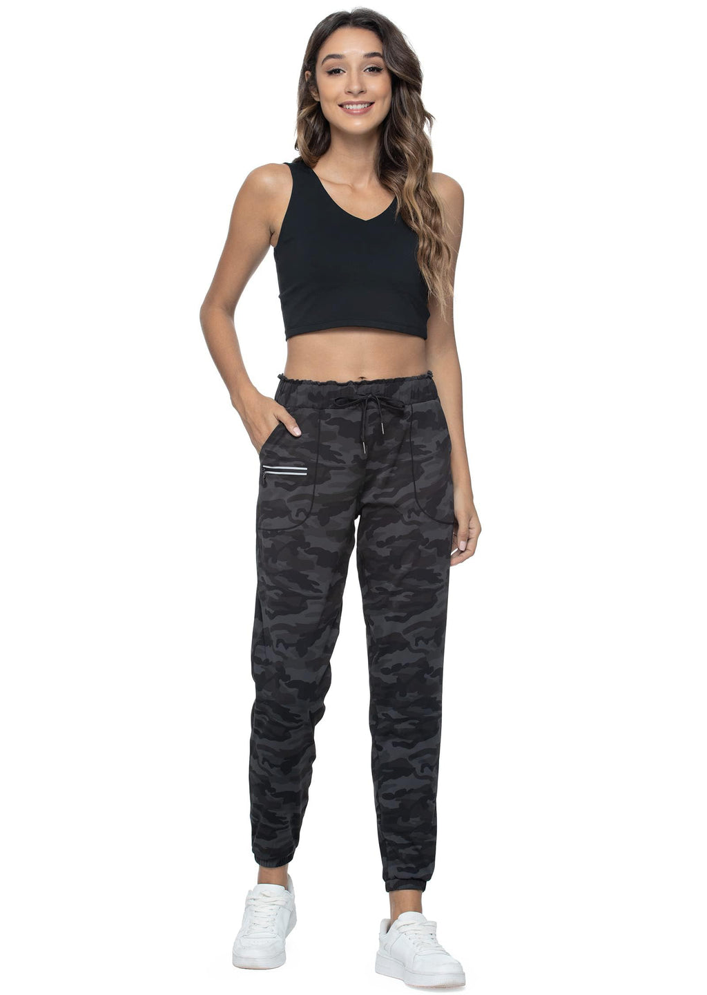 Haowind Joggers for Women with Pockets Elastic Waist Workout Sport Gym Pants Comfy Lounge Yoga Running Pants(Black Ash Camo XS)