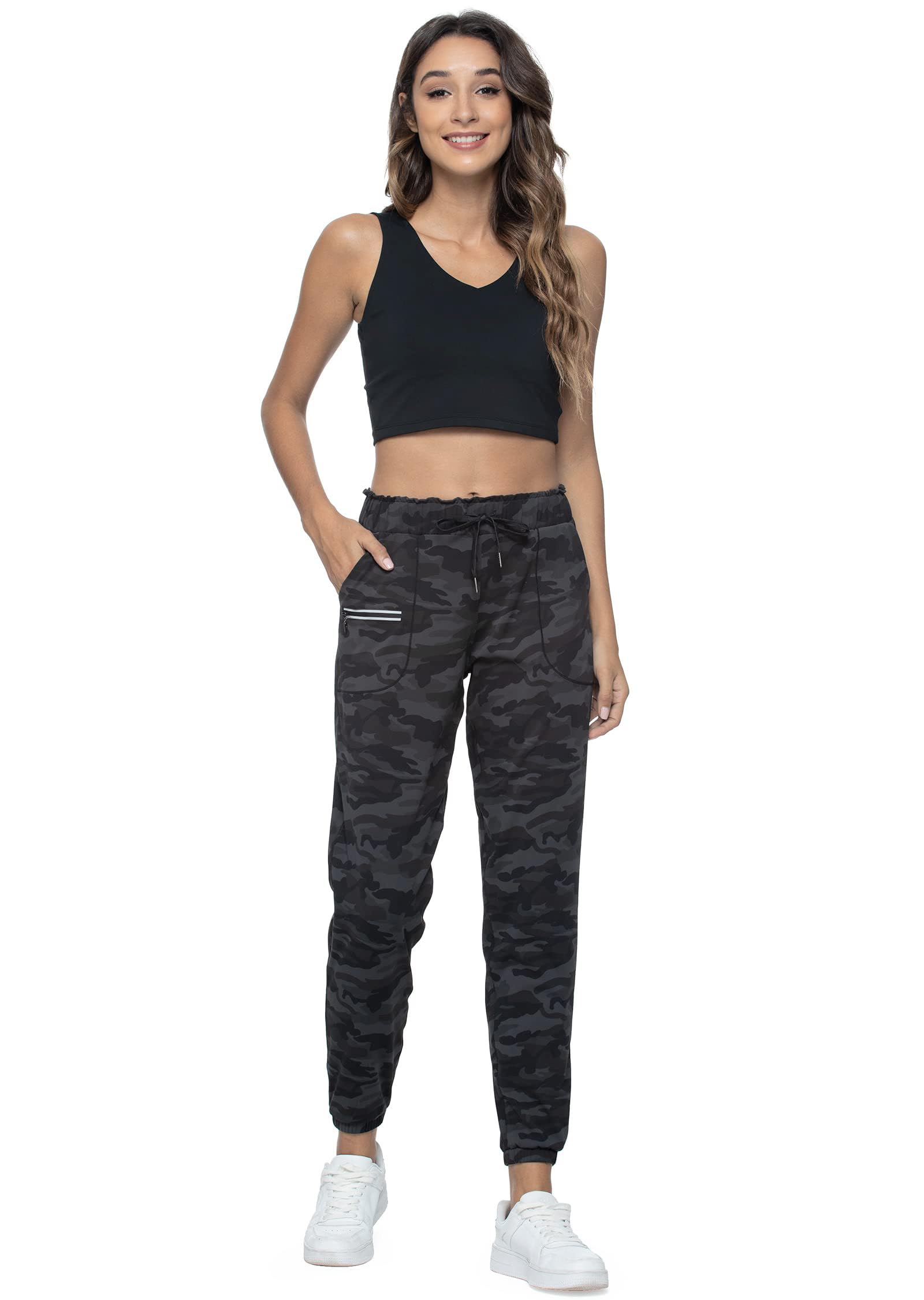 Haowind Joggers for Women with Pockets Elastic Waist Workout Sport Gym Pants Comfy Lounge Yoga Running Pants(Black Ash Camo XS)