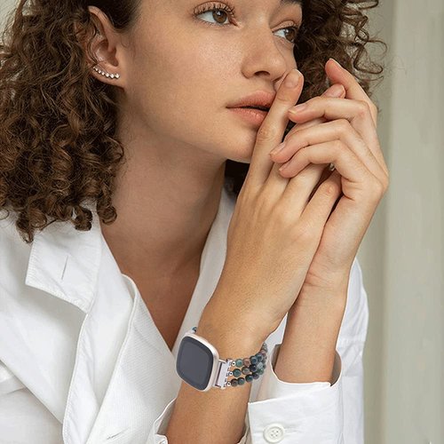 C&L Accessories Compatible for Fitbit Versa 4/ Versa 3/ Versa 2/ Versa Lite/ Sense 2/ Fitbit Sense Bands Beaded Bracelet Bands for Women Indian Agate