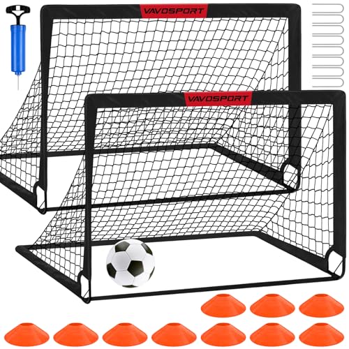 VAVOSPORT 5ft x 3.6ft Kids Soccer Goals Set of 2 - Portable Backyard Soccer Training Equipment, Black