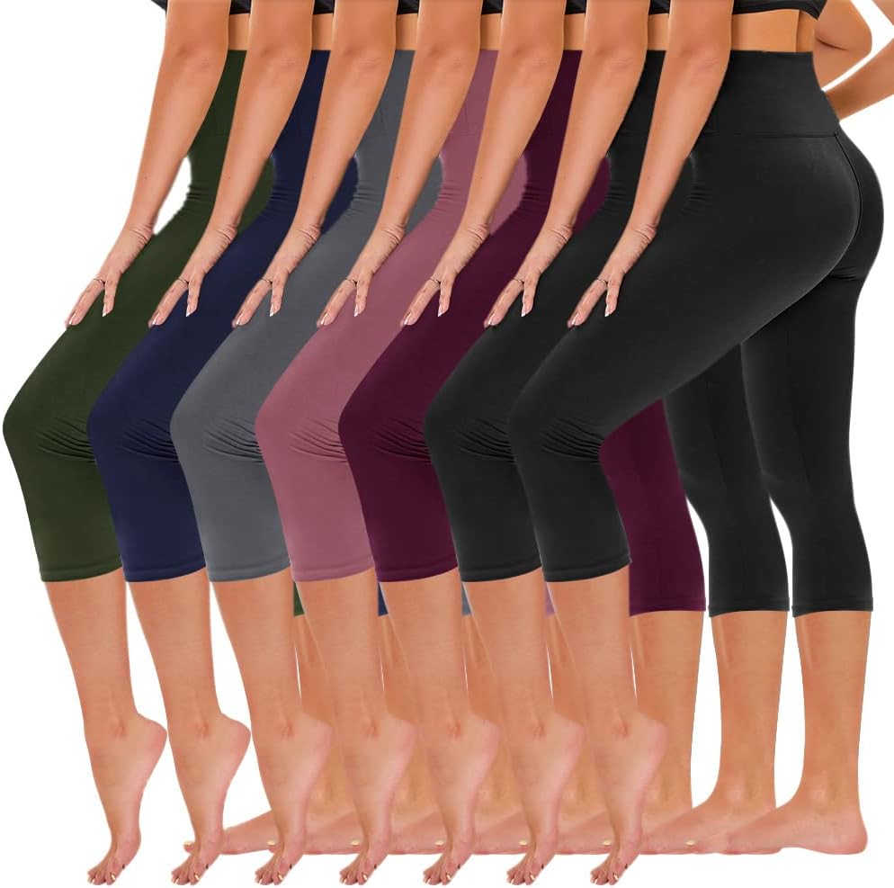 TNNZEET High Waisted Yoga Leggings for Women - 7 Pack with Pockets | Full Length & Capri Options