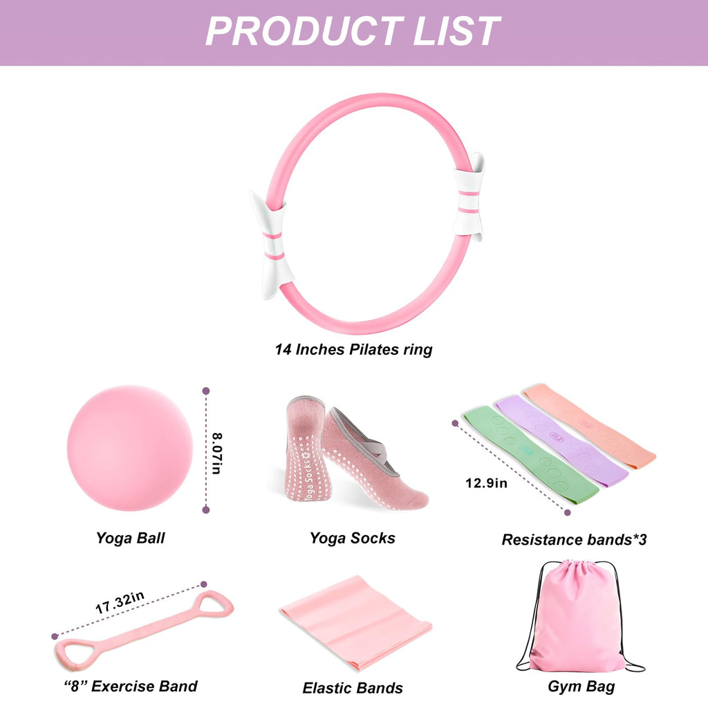 Pilates Kit,Home Pilates Ring Kit for Women,Pilates Equipment 15" Pilates Ring Plus and Ball Set with Pilates Ring, Pilates Ball, Resistance Bands, Figure 8 Band & Accessories Pilates Starter Kit