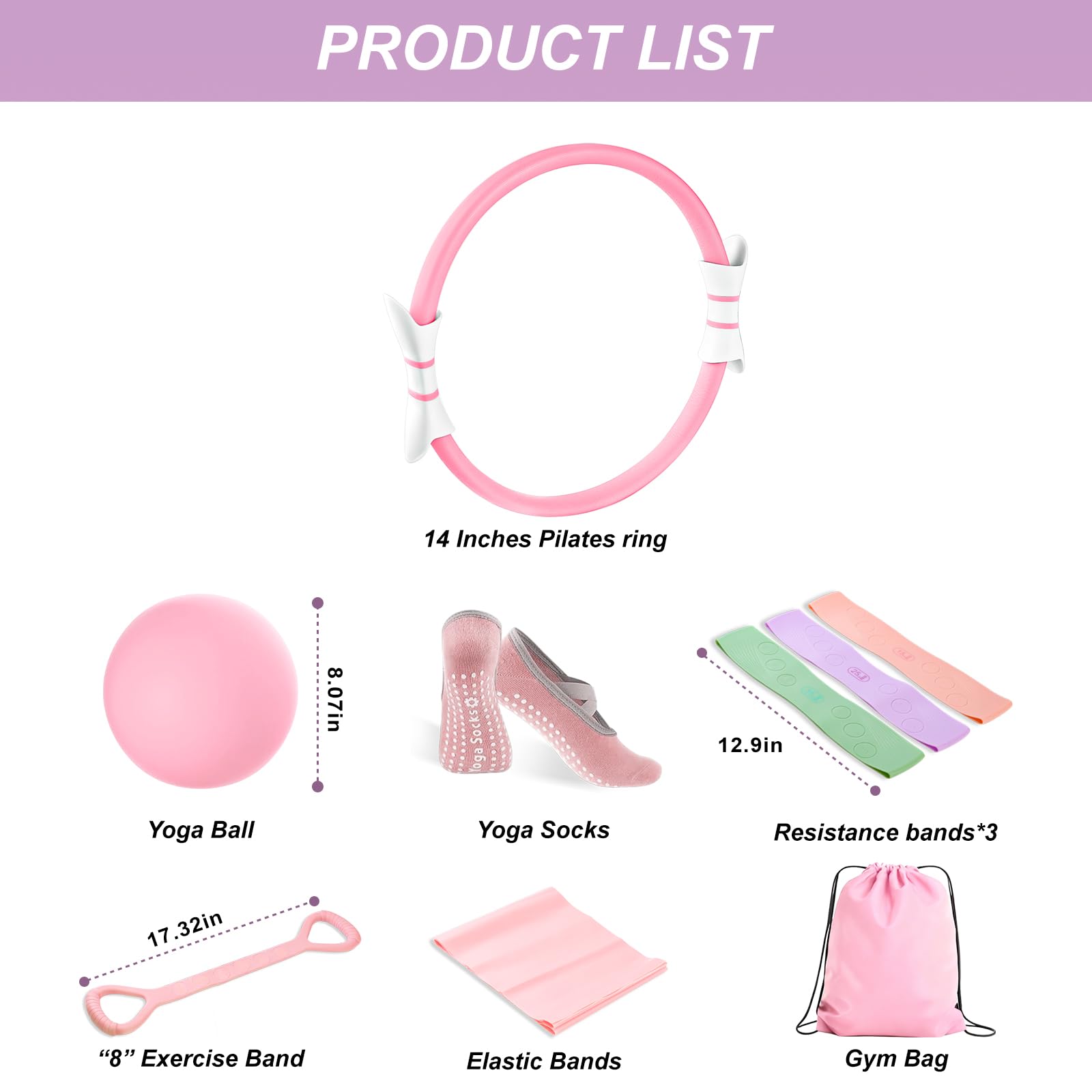 Pilates Kit,Home Pilates Ring Kit for Women,Pilates Equipment 15" Pilates Ring Plus and Ball Set with Pilates Ring, Pilates Ball, Resistance Bands, Figure 8 Band & Accessories Pilates Starter Kit
