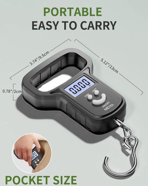 MEIYA Fishing Scale - Dual Power Rechargeable with Backlit LCD Display | Extra Wide Handle, Black