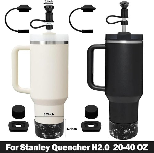 Mity Rain Stanley Cup Accessories Set - 2 Straw Toppers, 4 Silicone Spill-Proof Stoppers & 2 Glitter Boot Covers - Fits 30/40 OZ