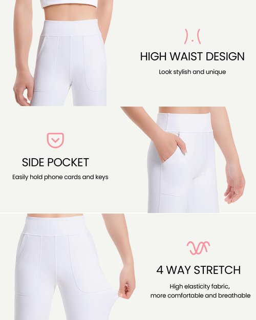 JOCMIC Girls Fleece Lined Flare Leggings High Waist Bell Bottoms Yoga Pants for Kids Girls Athletic Leggings with Pockets White 9-10 Years