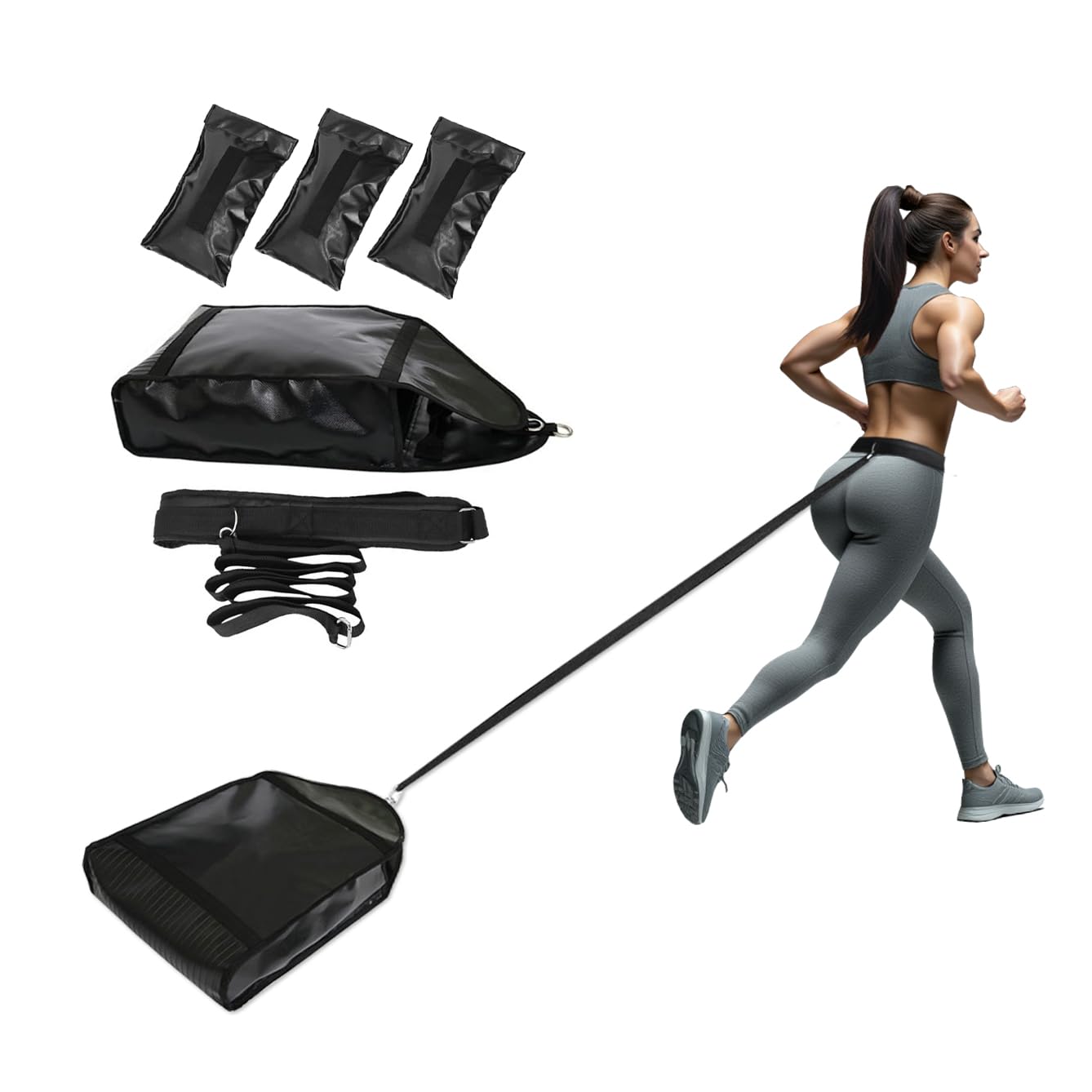 Running Weight Bag Speed Training Sandbag Adjustable Weight Sled Running Training Used for Speed Training for Sprinters with 3 Weight Sandbags
