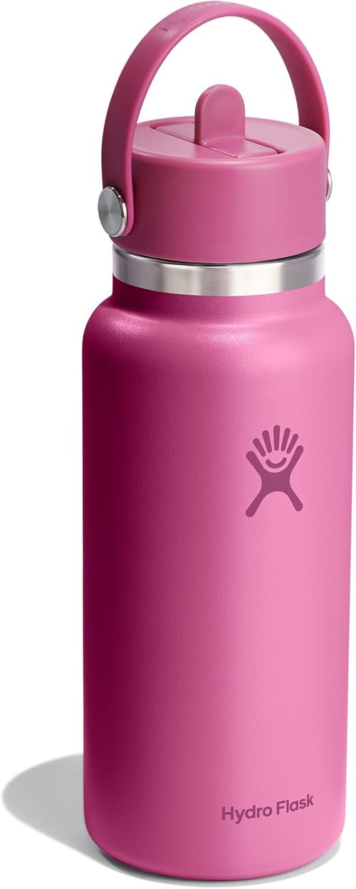 Hydro Flask Water Bottle - Insulated Stainless Steel with Wide Mouth Flex Straw Lid - 32 Oz Reef Pink
