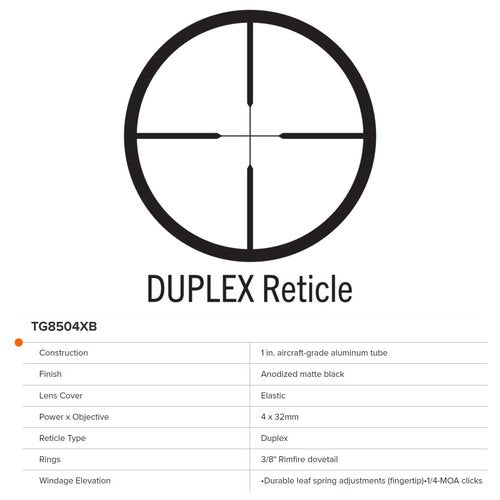 TRUGLO BUCKLINE Tactical Hunting Shooting Durable Waterproof Fogproof 1" Aluminum Tube Riflescope with 3/8" Rimfire Dovetail Mount Rings & Elastic Lens Covers Included, 4 x 32mm, Duplex Reticle