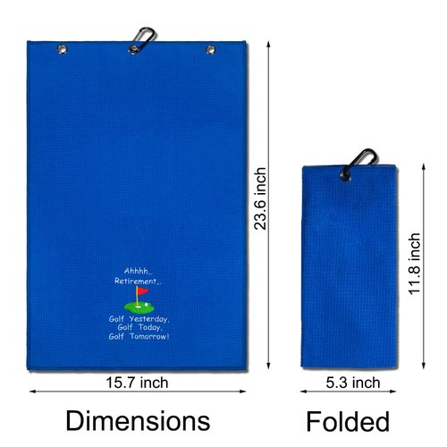 TOUNER Funny Golf Towel Gifts for Dad, Retirement Gifts for Men Golfer, Embroidered Microfiber Waffle Golf Towel with Clip (Blue, Gingham, 26x15 in)