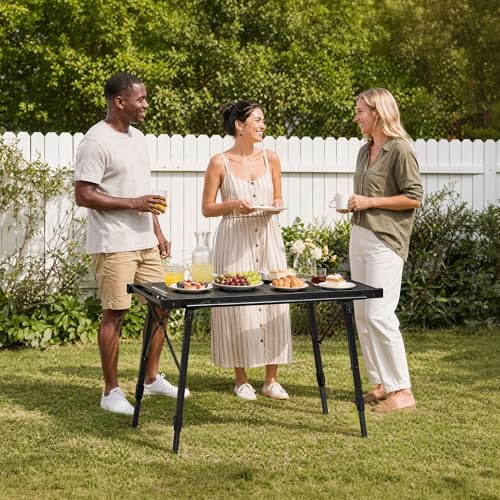 Black Folding Camping Table with Adjustable Height - Portable Ultralight IGT Table for Outdoor Use