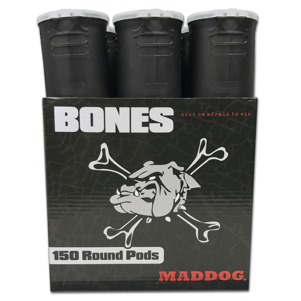 Maddog 150 Round Bones Paintball Pods | Durable Quick Reload Tubes for Tournament and Recreational Speedball Woodsball | 6 Pack - Black