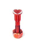 Screw City Skateboard Hardware Set – 8 Bolts & 8 Nuts (1") – Anodized Red Coating, Half-Threaded, Iron Made – Polished Finish – Fits Most Skateboards & Cruisers – Durable Mounting Kit – Heart Design