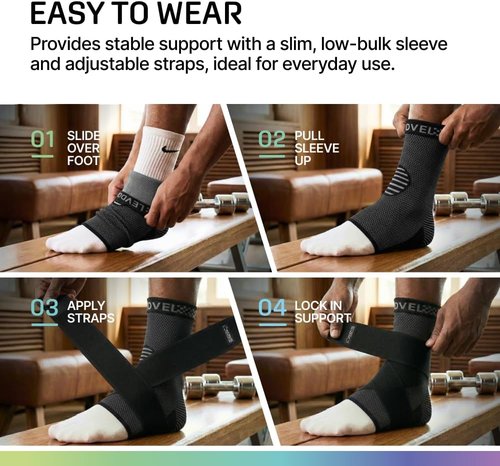 Modvel Foot & Ankle Brace - Adjustable Compression Sleeve for Sprained Ankle & Plantar Fasciitis Relief | Unisex Support Socks
