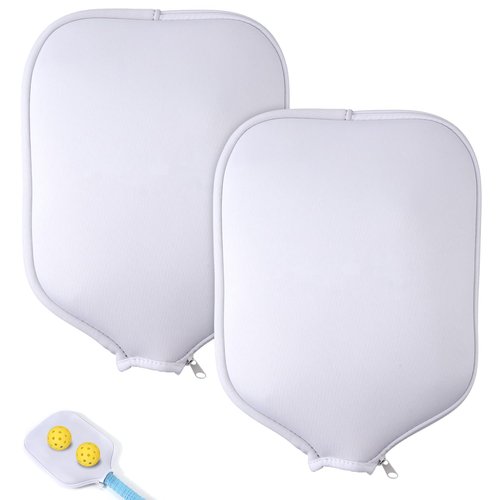 PEUTIER 2pcs Pickleball Paddle Covers, Waterproof Neoprene Pickle Ball Covers Protective Pickleball Racket Holder Sleeve with Zipper Fits Most Paddle Racket (White)