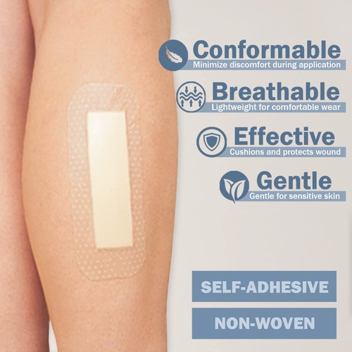 EVERLIT Care Silicone Foam Dressing with Adhesive Border | Highly Absorbent Hypoallergenic Bandages for Chronic Wounds, Bed Sores, Pressure Ulcers | Gentle & Secure Adhesion (2" x 5" | 10 Pack)