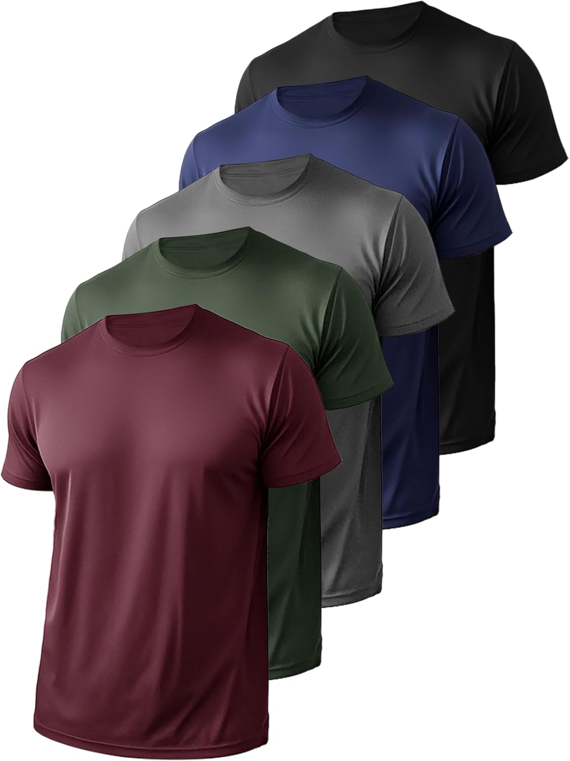Skiennix Men's Athletic Quick-Dry Crew Neck T-Shirts - 5 Pack for Gym & Running | Short Sleeve Tops