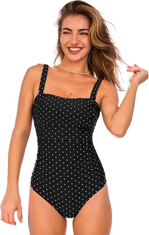 CUPSHE One Piece Swimsuit - Square Neck Tummy Control with Crisscross Self Tie Design