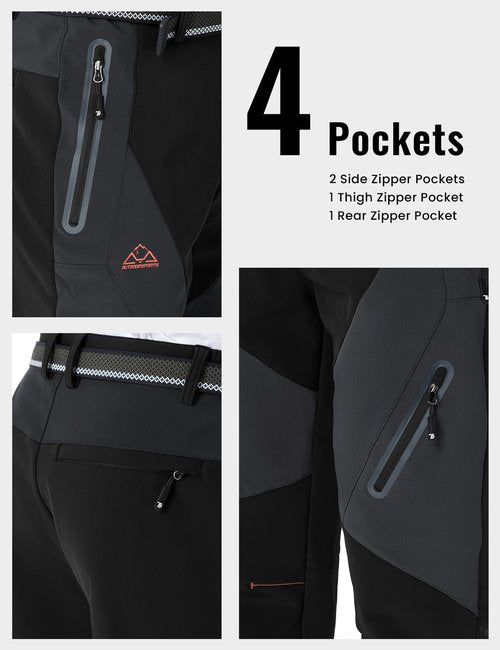 Rdruko Men's Snow Pants Waterproof Insulated Fleece Lined Ski Hiking Snowboard Winter Pants with Pockets, Black, US 34