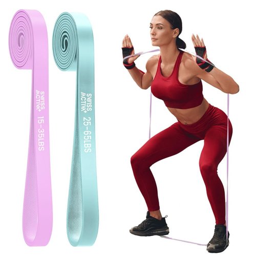 Swiss Activa Premium Resistance Bands 15-65 LBS - Exercise Bands for Women - Booty Bands for Exercise, Pilates, Pull-Up, Glutes - Resistance Bands for Working Out - Workout Bands for Physical Therapy