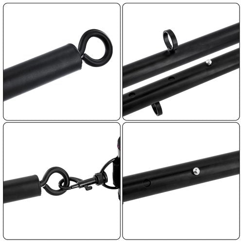 Spreader Bar Heavy Duty Stainless Steel Adjustable Bar with 4 pcs PU Cushioned Straps for Yoga, Pilates, Fitness Training, Home Gym Equipment and more. (Black+Black Magical Tape)