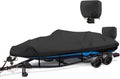 1200D Waterproof Boat Cover - Heavy-Duty Canvas for 14' to 16' Bass, V-Hull & Tri-Hull Boats - Black