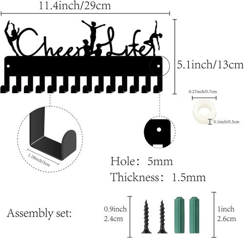 CREATCABIN Medal Holder - Sports Medal Hanger Display Rack with 14 Hooks | Black, 11.4 x 5.1 Inch