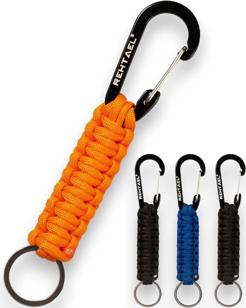 REHTAEL Paracord Keychain, Braided Rope Key Chain Carabiner Strap, Heavy Duty Military Lanyard for Keys Men Women, Hook Keychain for Belt Backpack Outdoor Survival Camping Hiking Fishing, Org Blu Blk